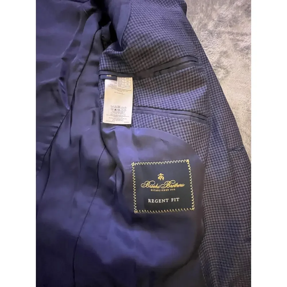 Brooks Brothers Blazer Mens 44R Blue Check Regent Fit Wool Sport Coat Reda Italy